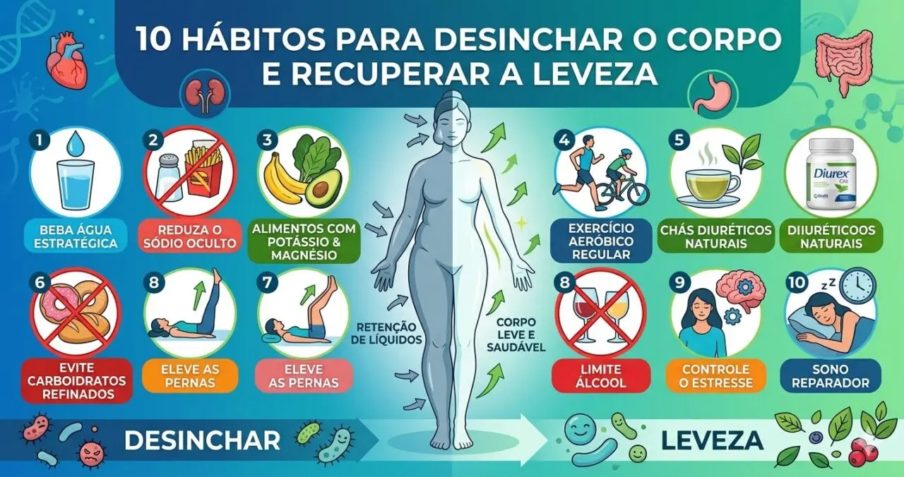 10 hábitos práticos para eliminar a retenção de líquidos