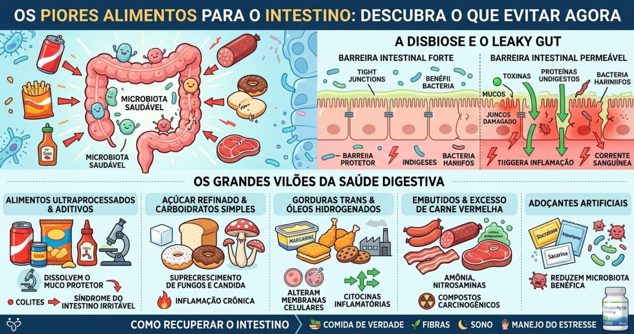 Os piores alimentos para o intestino